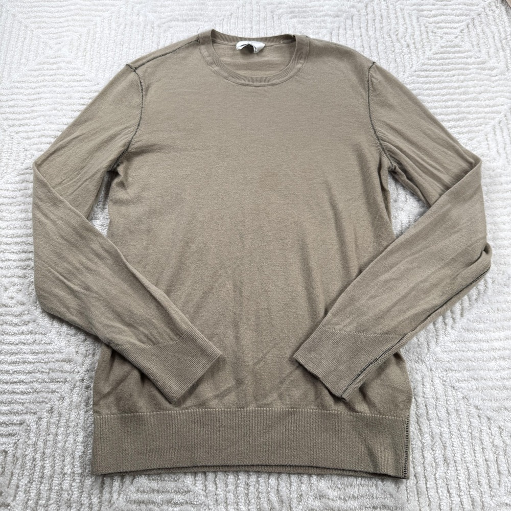 7 For All Mankind Sweater Mens M Beige Merino Wool Crewneck Preppy Frat Casual